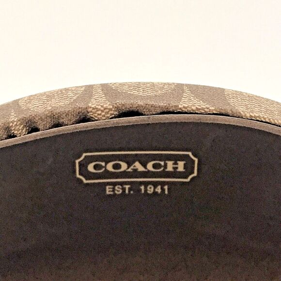 Coach Signature C Monogram Tan Brown Hard Clamshell Eyeglass Storage Flip Case - Picture 2 of 9